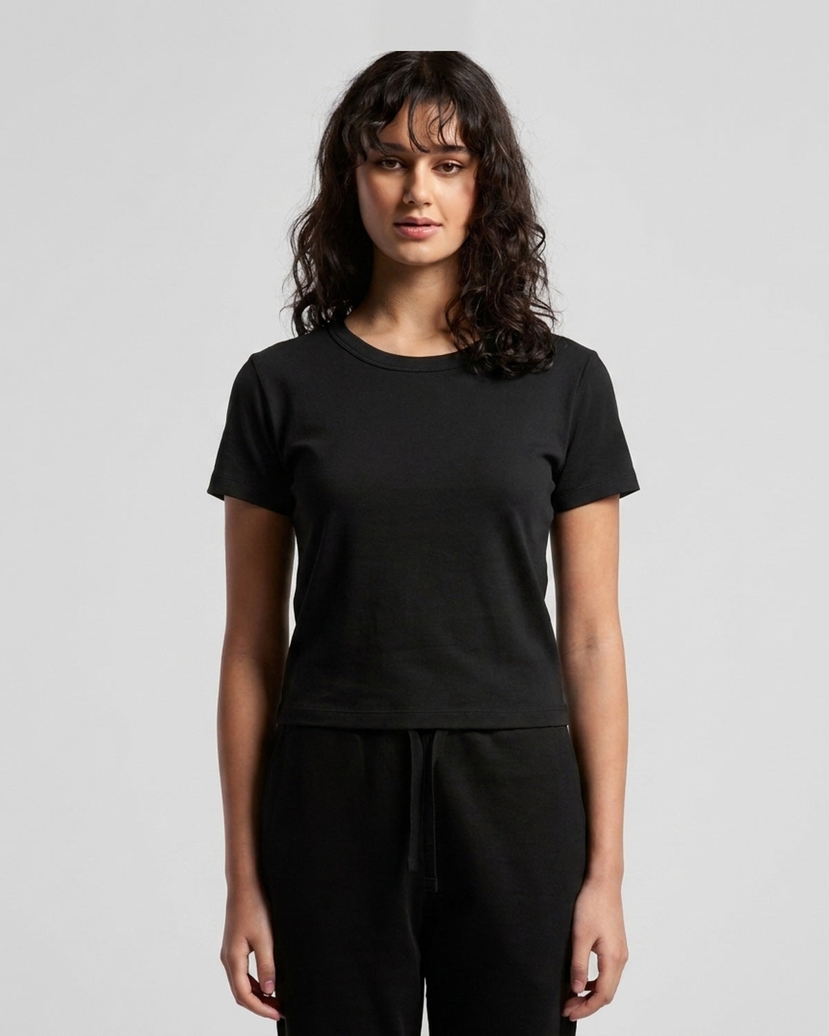 AS Colour Wo's Organic Rib Baby Tee, BLACK, front