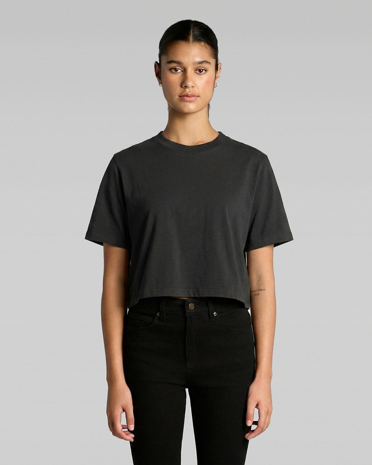 AS Colour Wo's Heavy Faded Crop Tee, FADED BLACK, front