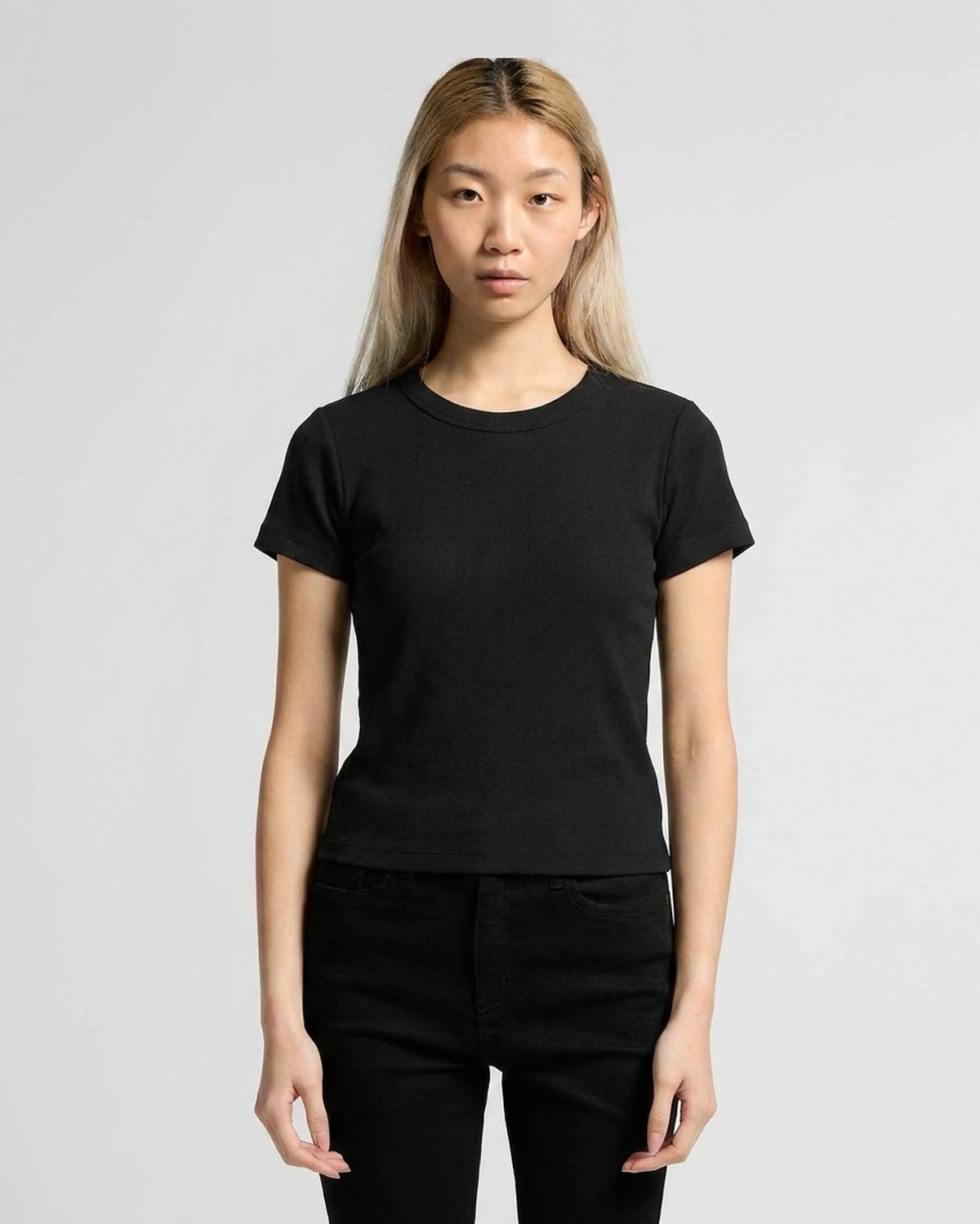 AS Colour Wo's Organic Rib Tee, BLACK, front