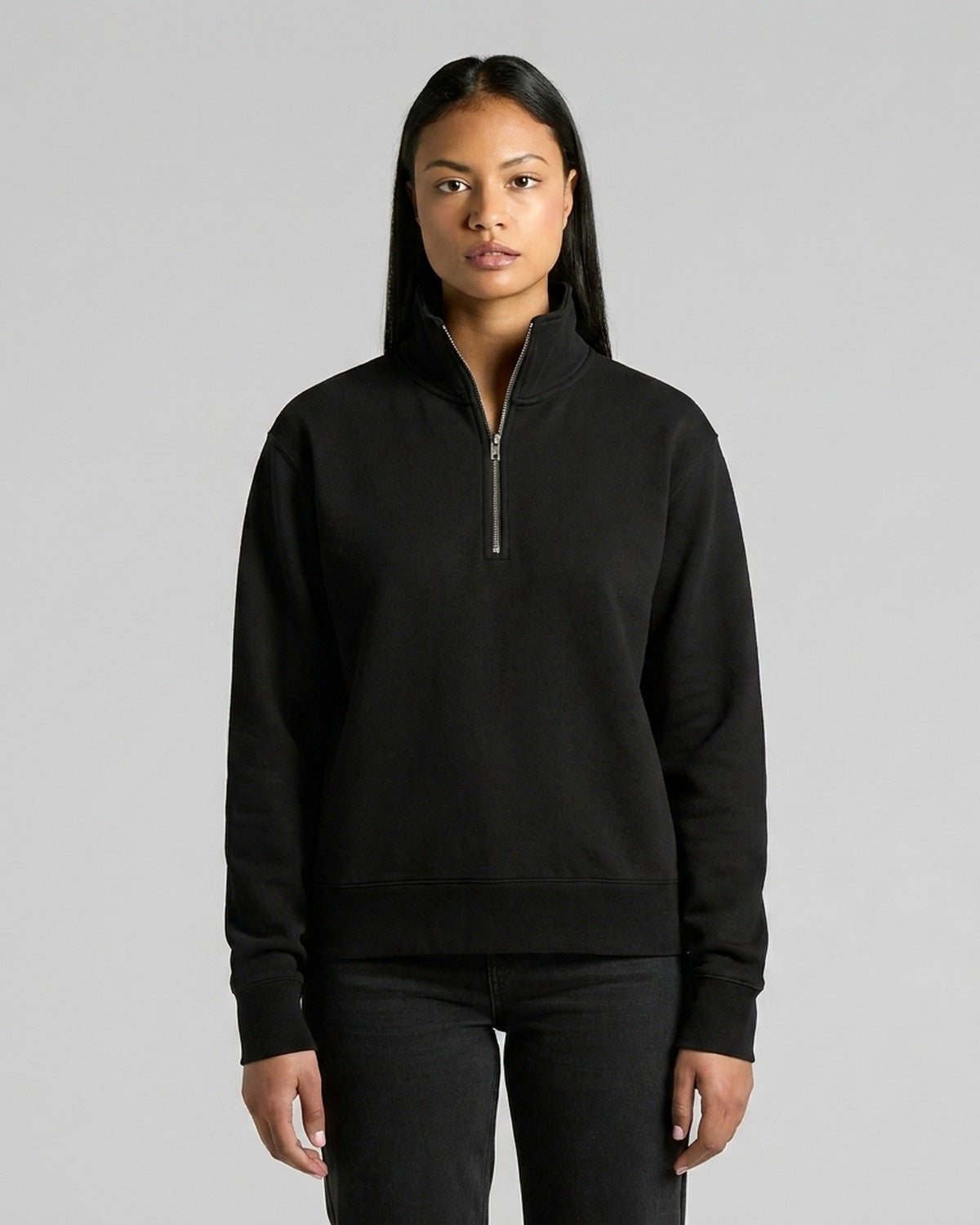 AS Colour Wo's Stencil Half Zip Crew, BLACK, front