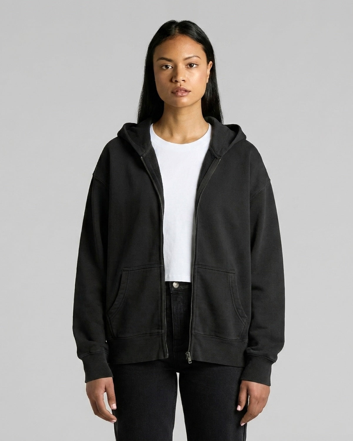 AS Colour Wo's Relax Faded Zip Hood, FADED BLACK, front