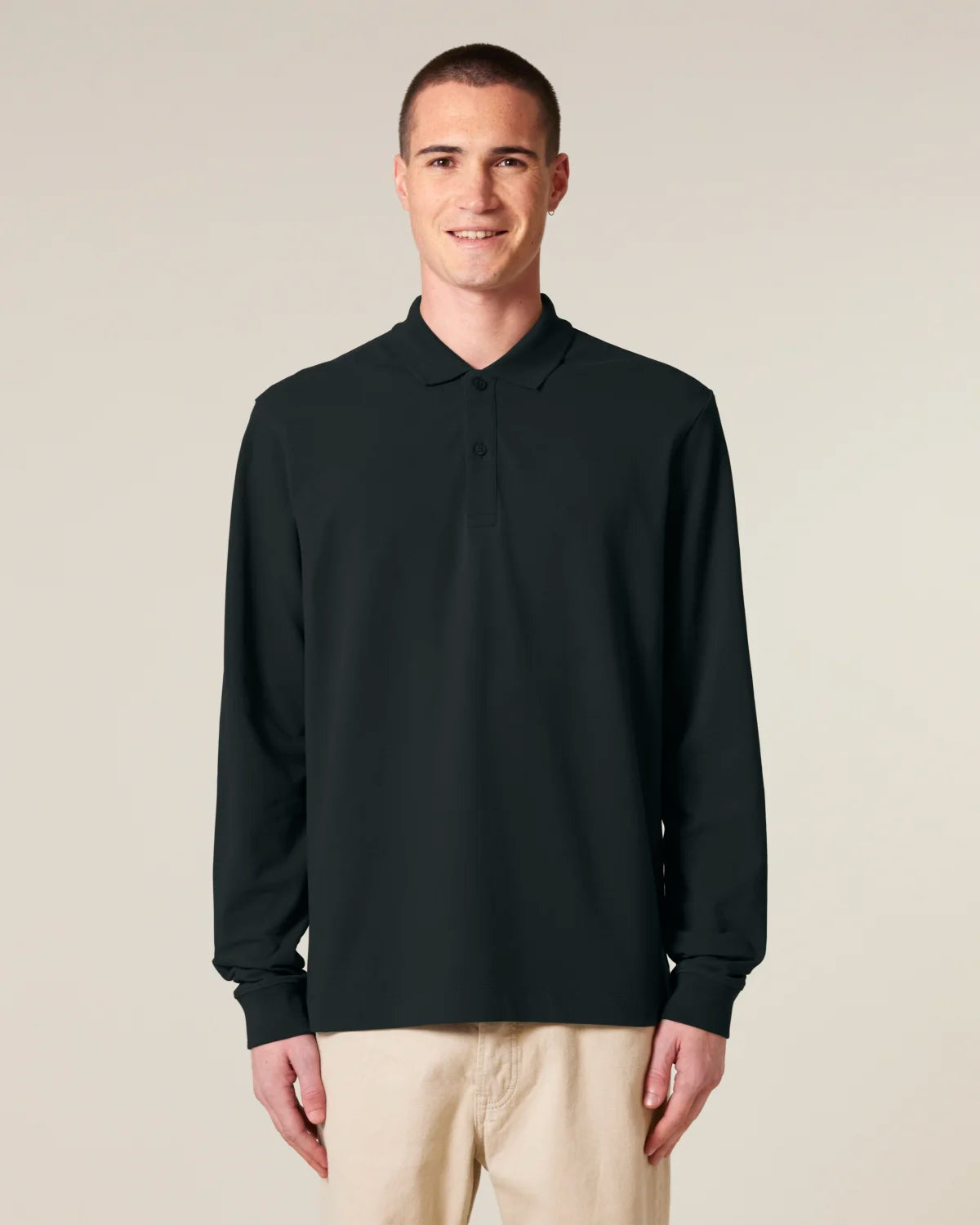 Long Sleeve Polo, Black, front