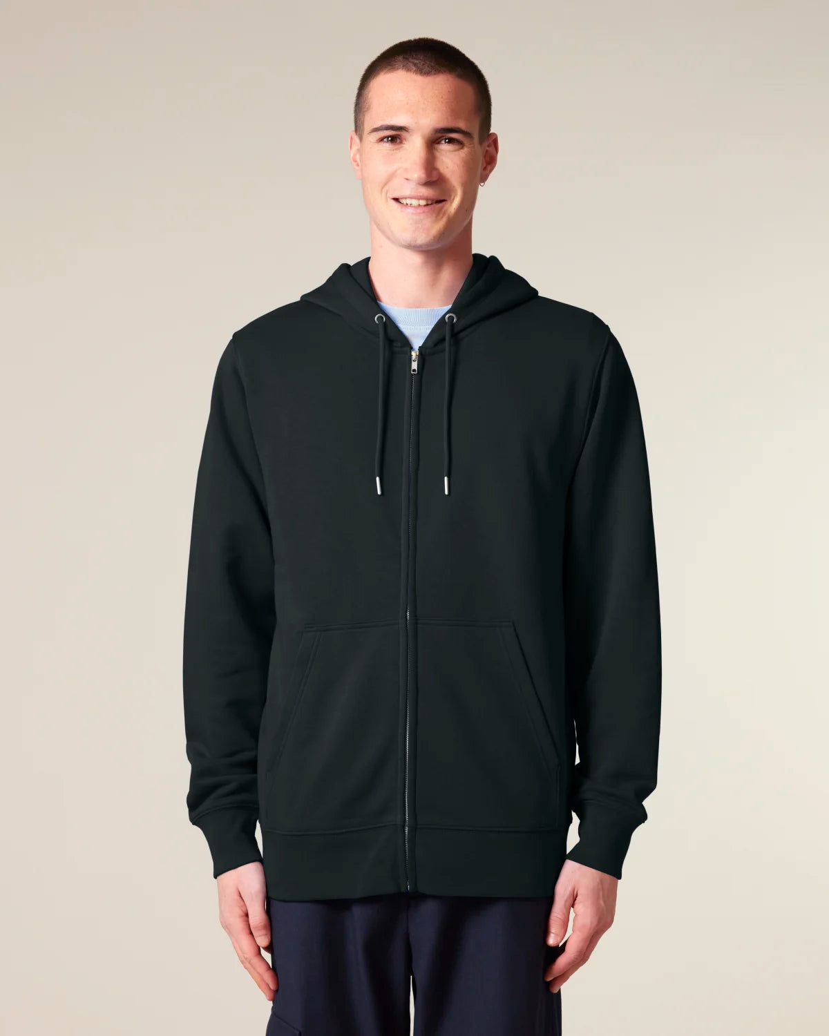 Slim Zip Hoodie, Black, front