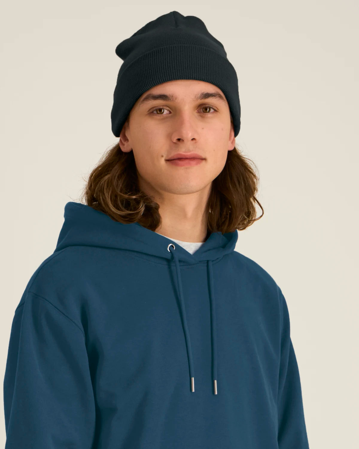 Rib Beanie, Black, front