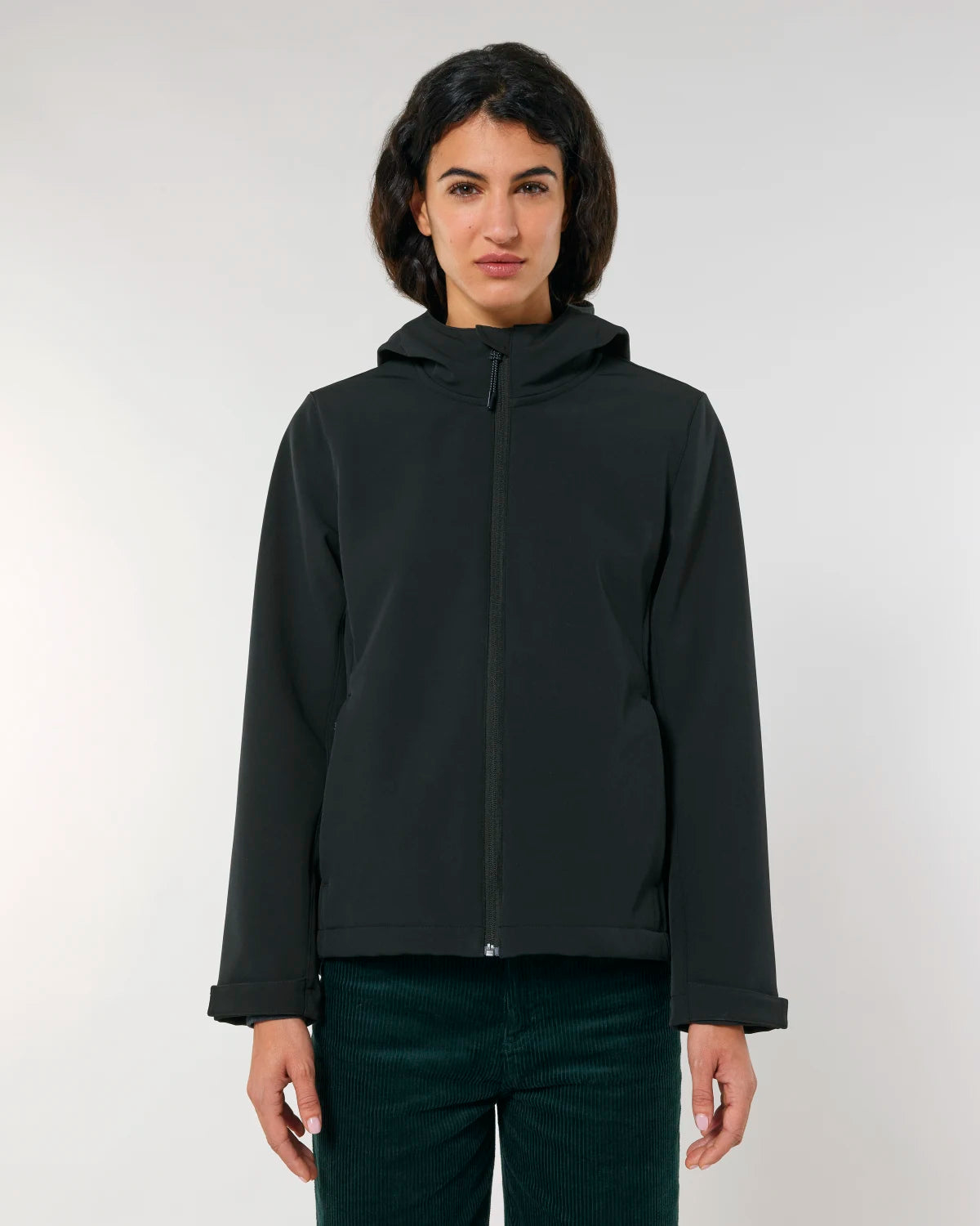 Hooded Softshell — Women, Black, front