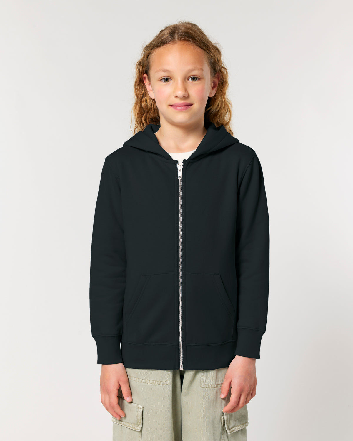Kids Zip Hoodie, Black, front