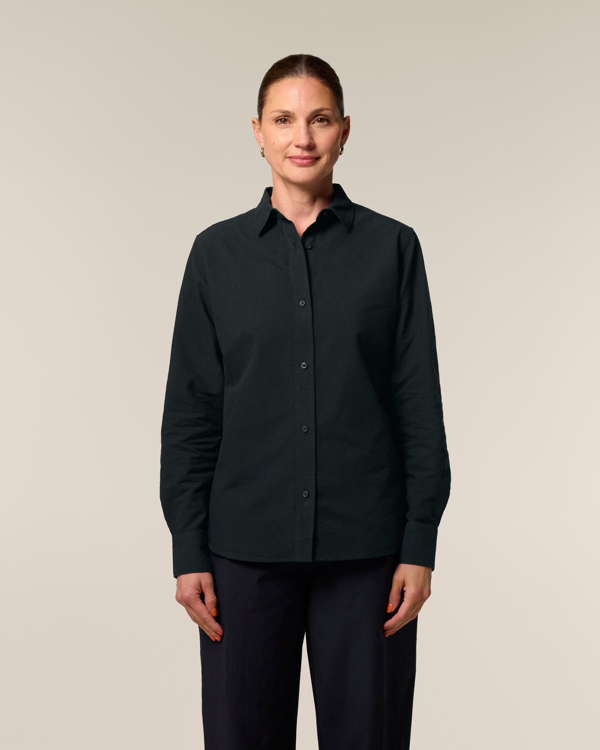 Oxford Shirt — Women, Black, front