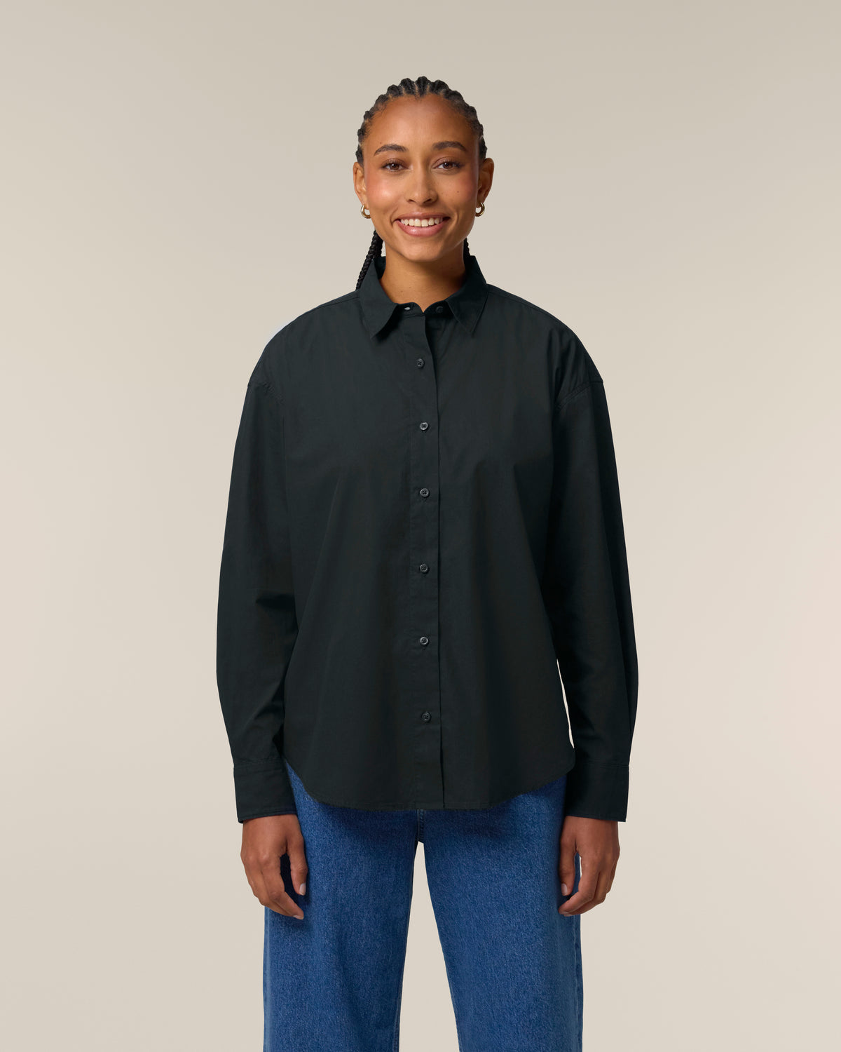 Poplin Shirt — Women, Black, front